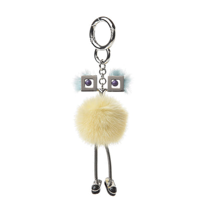 Fendi Metal Mink Fur Hypnoteyes Chick Pom Pom Bag Charm Palladium Tourmaline Pineapple 1 of 3