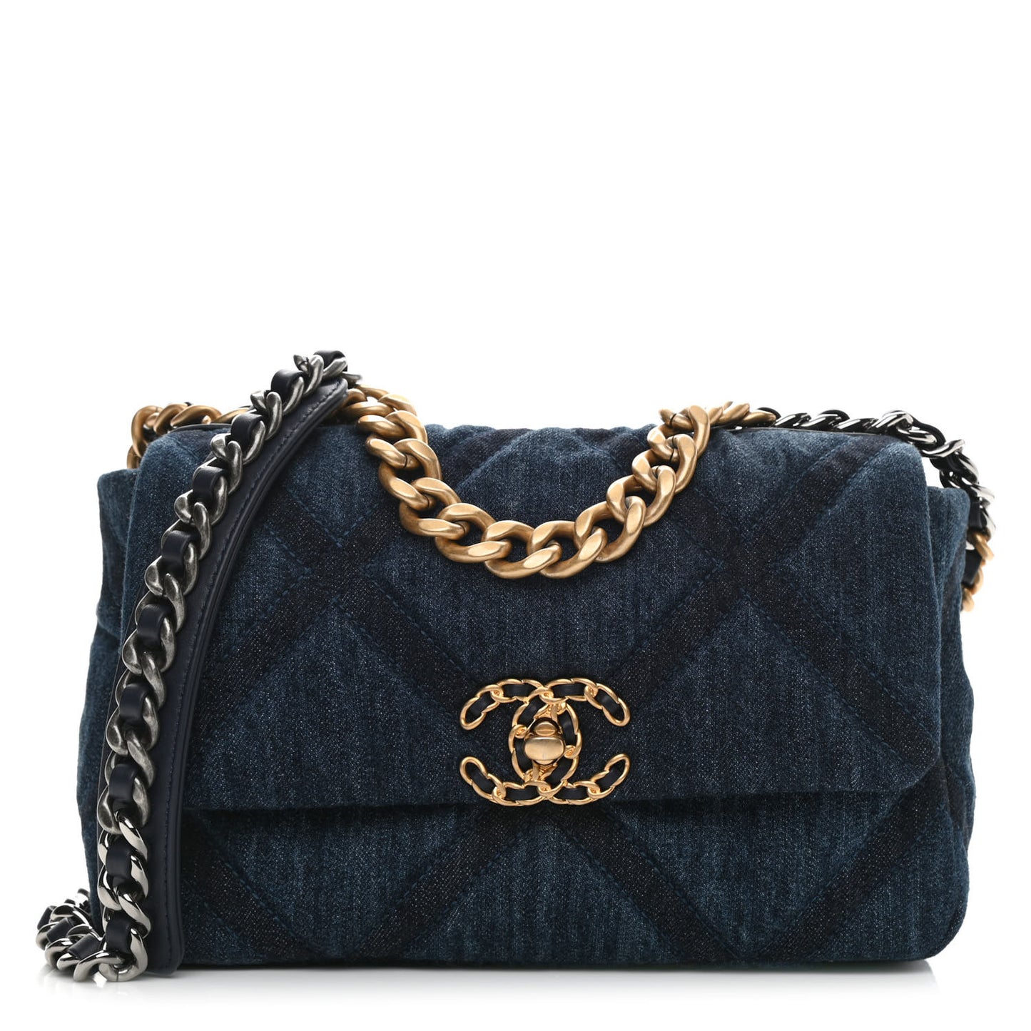 Denim Quilted Medium Chanel 19 Flap Blue