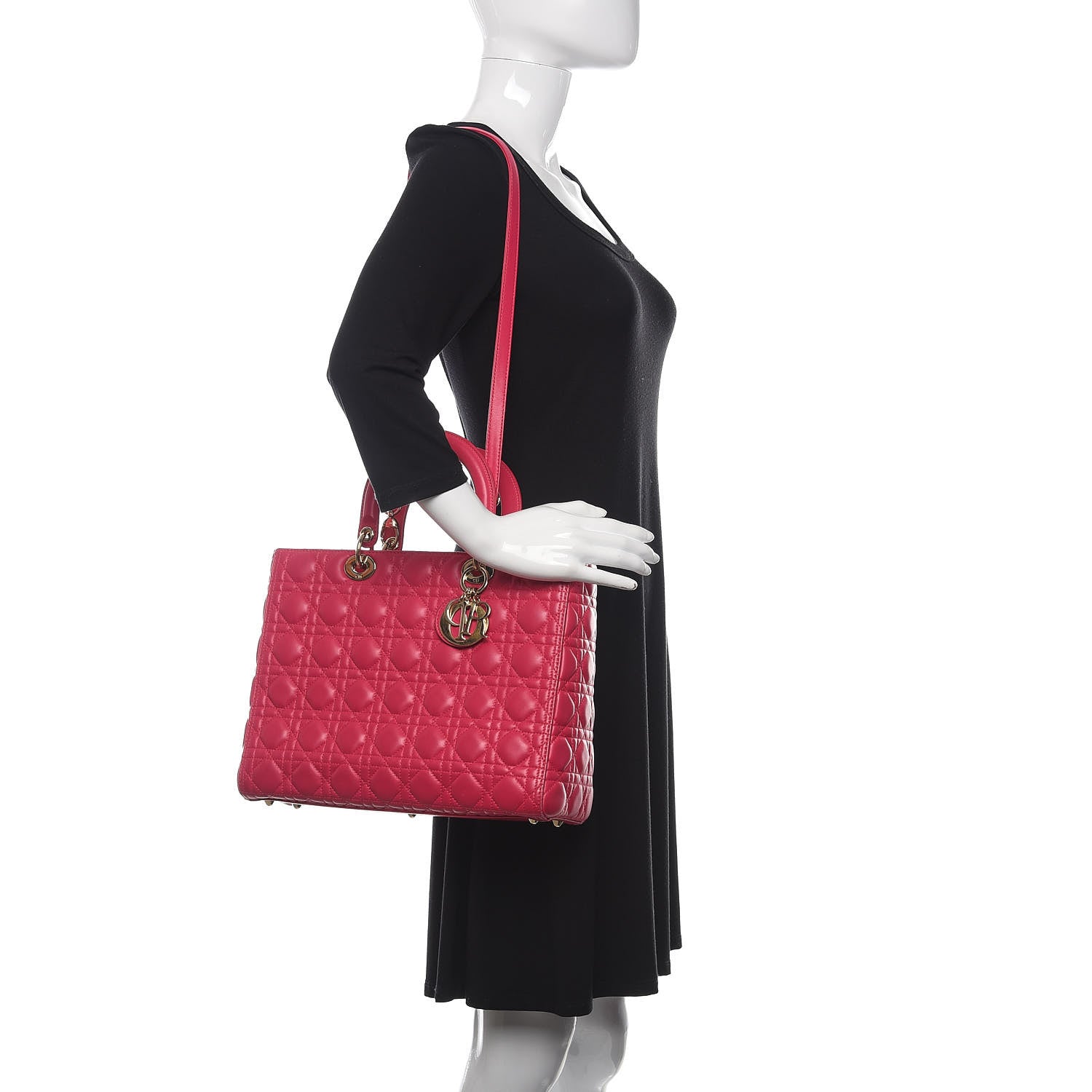 Christian Dior Lambskin Cannage Large Lady Dior Fuchsia 3 of 10