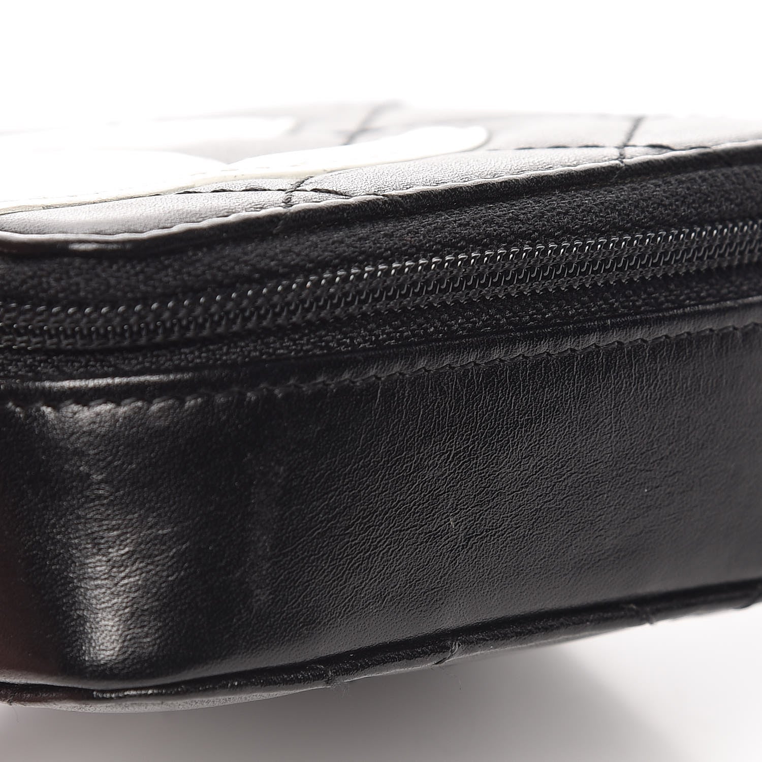 Chanel Calfskin Quilted Cambon Zip Around Makeup Pouch Black White 8 of 13