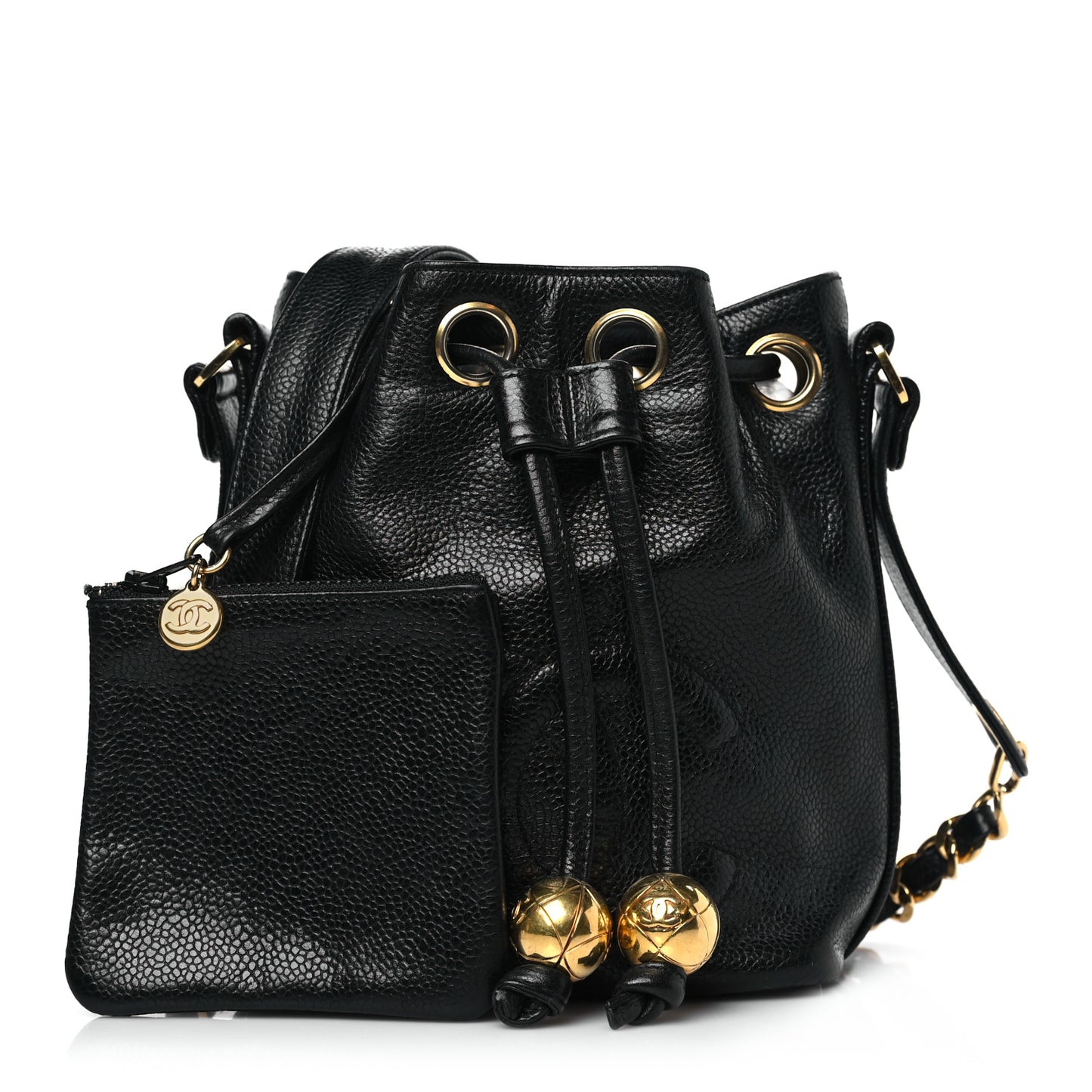 Caviar CC Chain Mini Drawstring Bag Black