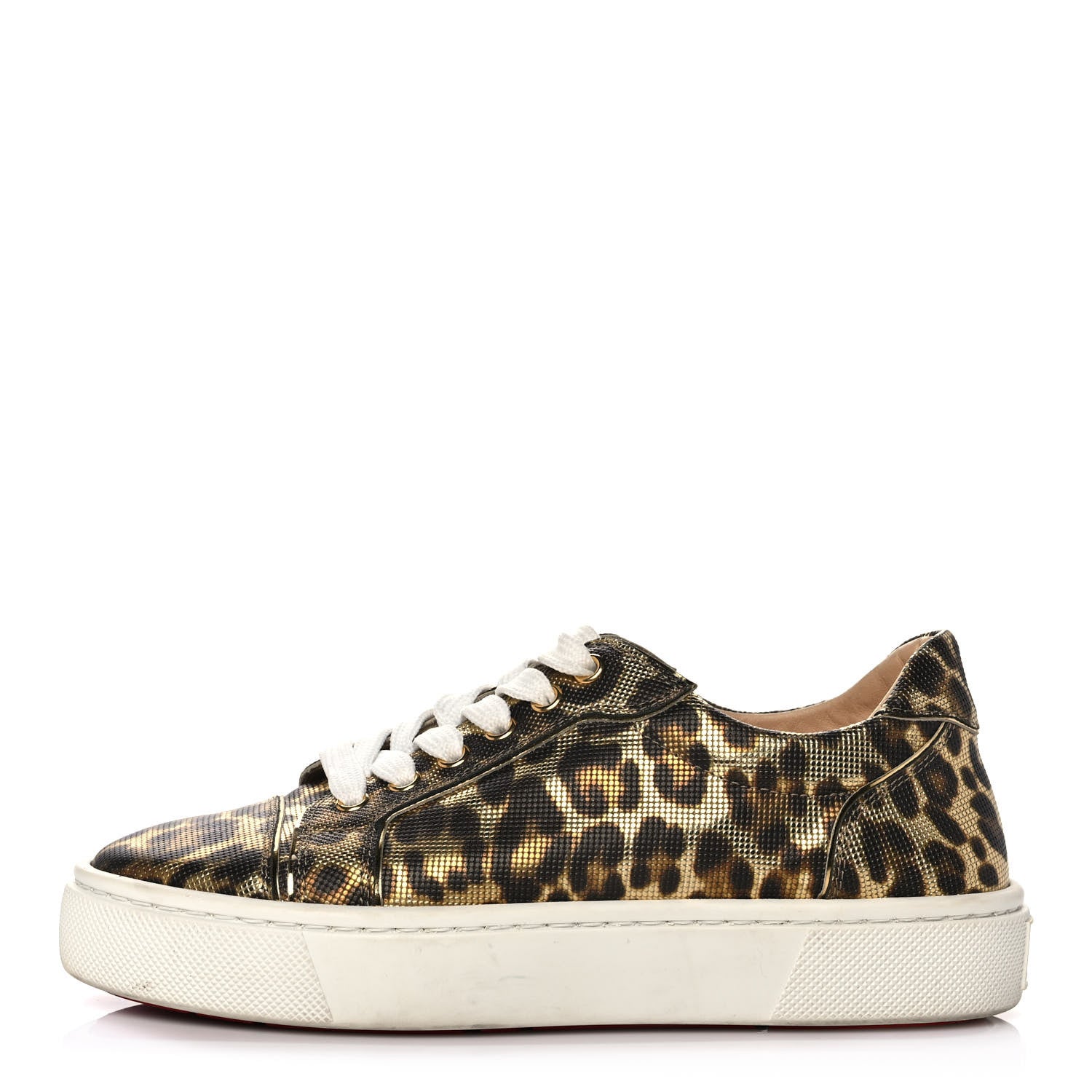 Christian Louboutin Calfskin Coins Leopard Womens Vieirissima Flat Sneakers 37 Gold 1 of 7