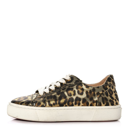 Christian Louboutin Calfskin Coins Leopard Womens Vieirissima Flat Sneakers 37 Gold 1 of 7