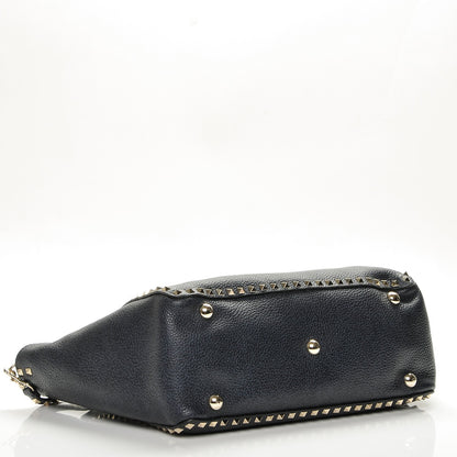 Valentino Garavani Pebbled Calfskin Medium Rockstud Tote Deep Denim 4 of 6