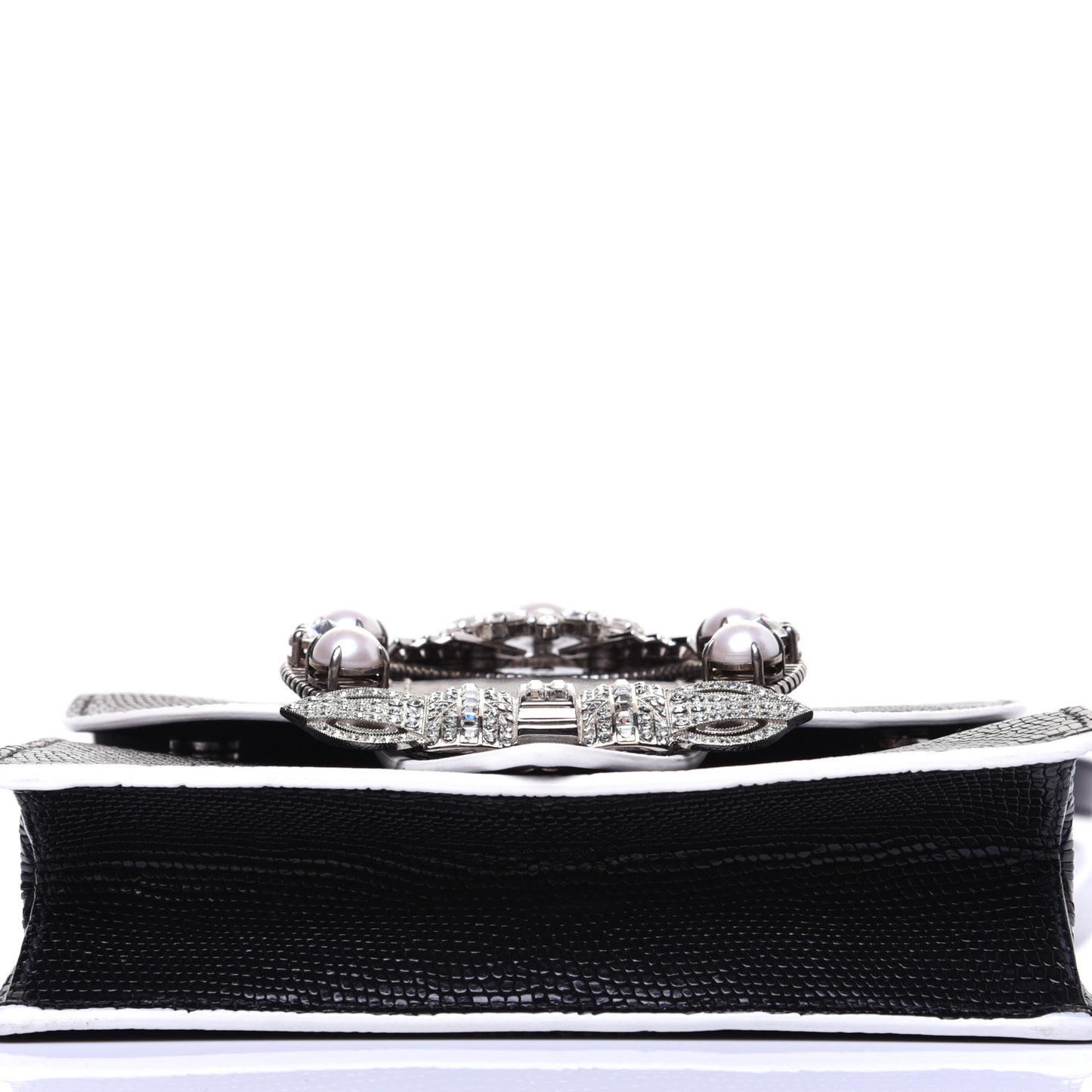 Embossed Lizard Calfskin Crystal Embellished Saint Lucertola Shoulder Bag Black