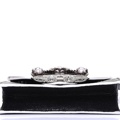Miu Miu Embossed Lizard Calfskin Crystal Embellished Saint Lucertola Shoulder Bag Black 10 of 14