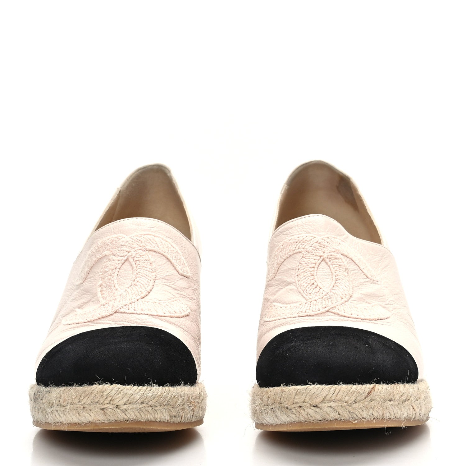 Chanel Lambskin Suede CC Espadrille Wedges 40 Beige Black 2 of 9