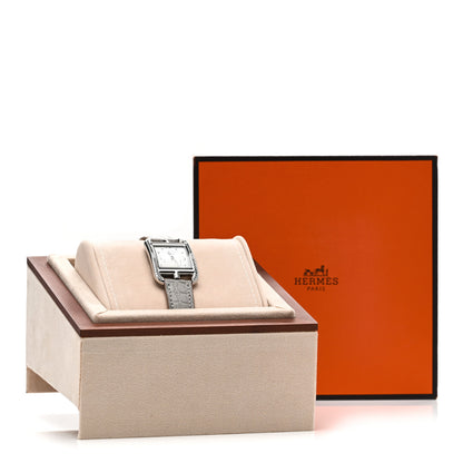 Hermes Stainless Steel Alligator Diamond Bezel Grey Sapphire Mother of Pearl 23mm Cape Cod Quartz Watch Gris Perle 5 of 5
