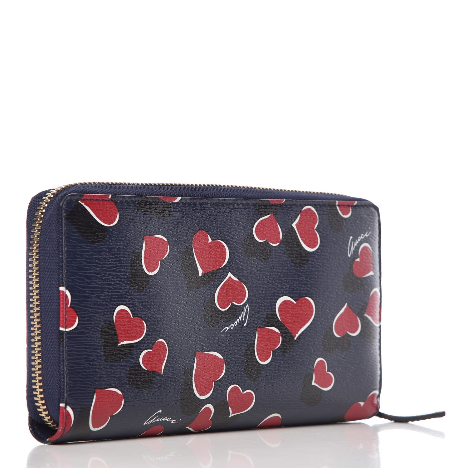Gucci Calfskin Heartbeat Print Zip Around Wallet Blue 3 of 7