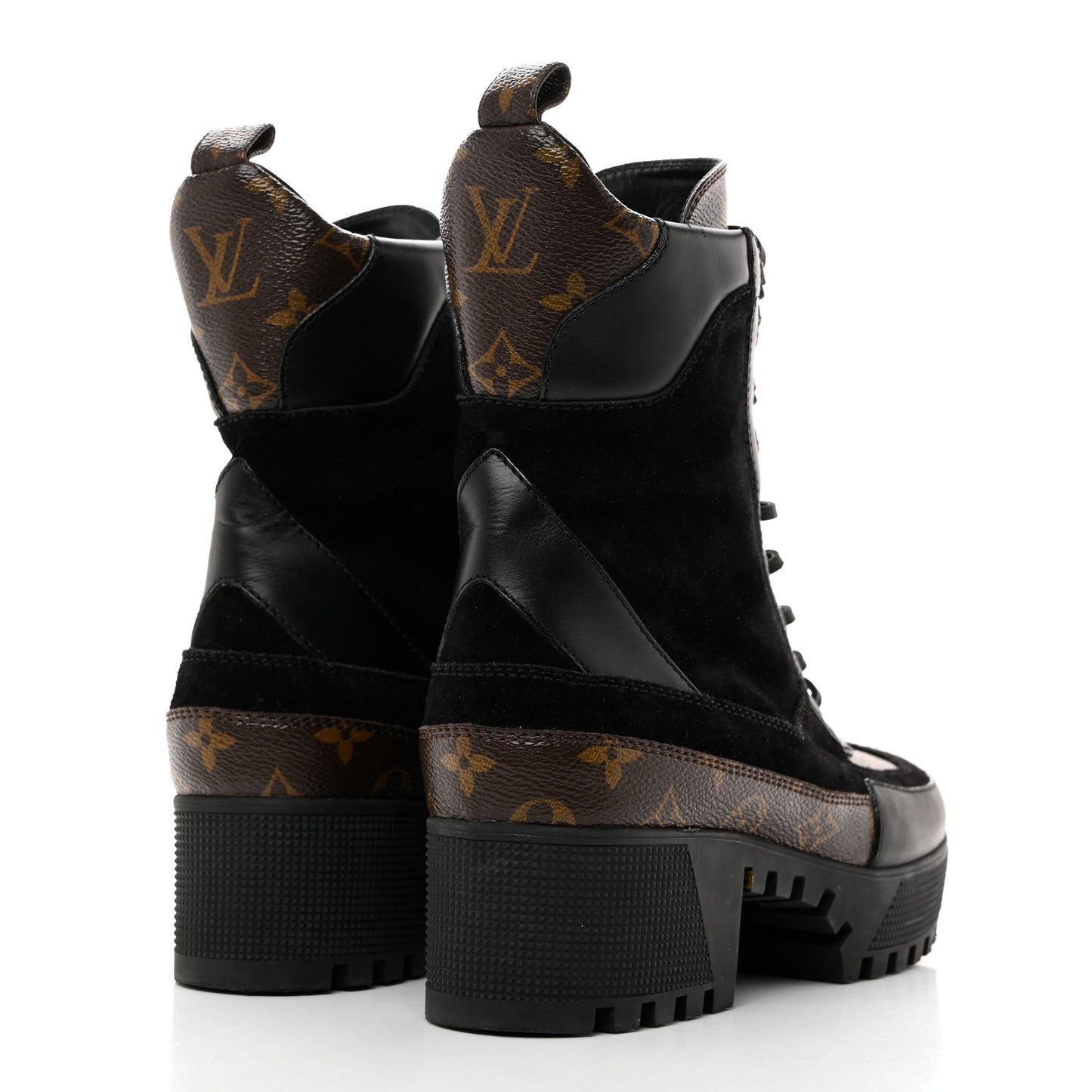 Suede Calfskin Monogram Laureate Platform Desert Boots 39.5 Black