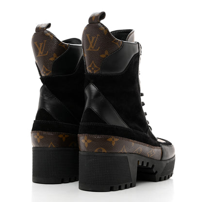 Louis Vuitton Suede Calfskin Monogram Laureate Platform Desert Boots 39.5 Black 4 of 8