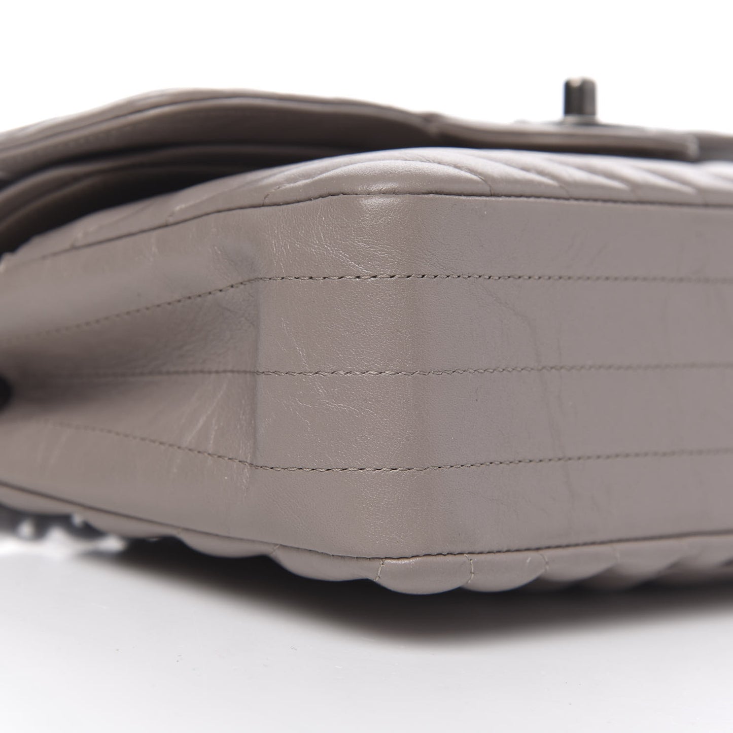 Aged Calfskin Chevron Quilted Small Double Flap Grey