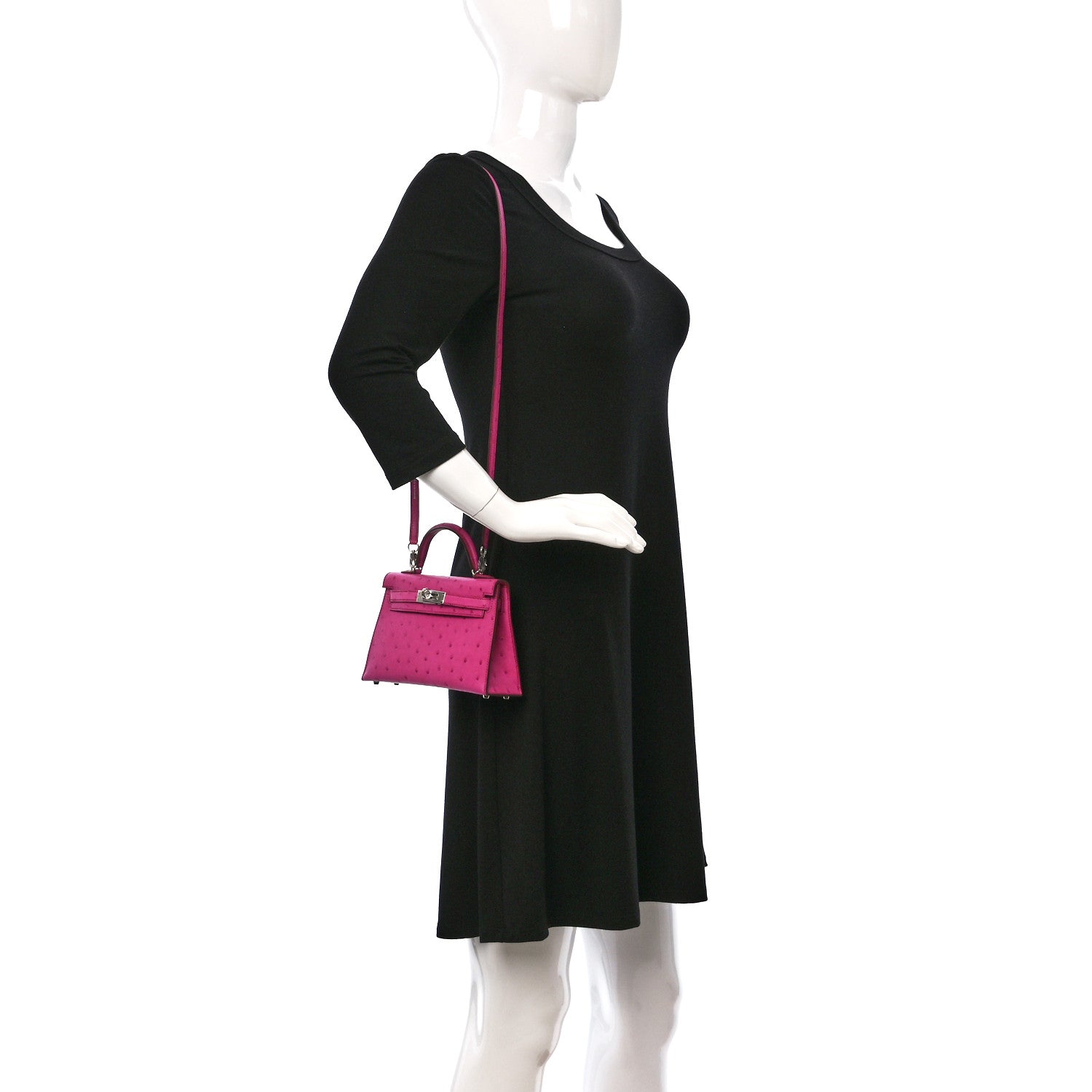 Hermes Ostrich Kelly Sellier Mini 20 Rose Pourpre 2 of 10