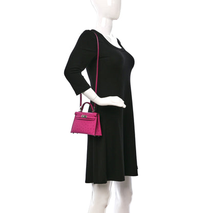 Hermes Ostrich Kelly Sellier Mini 20 Rose Pourpre 2 of 10
