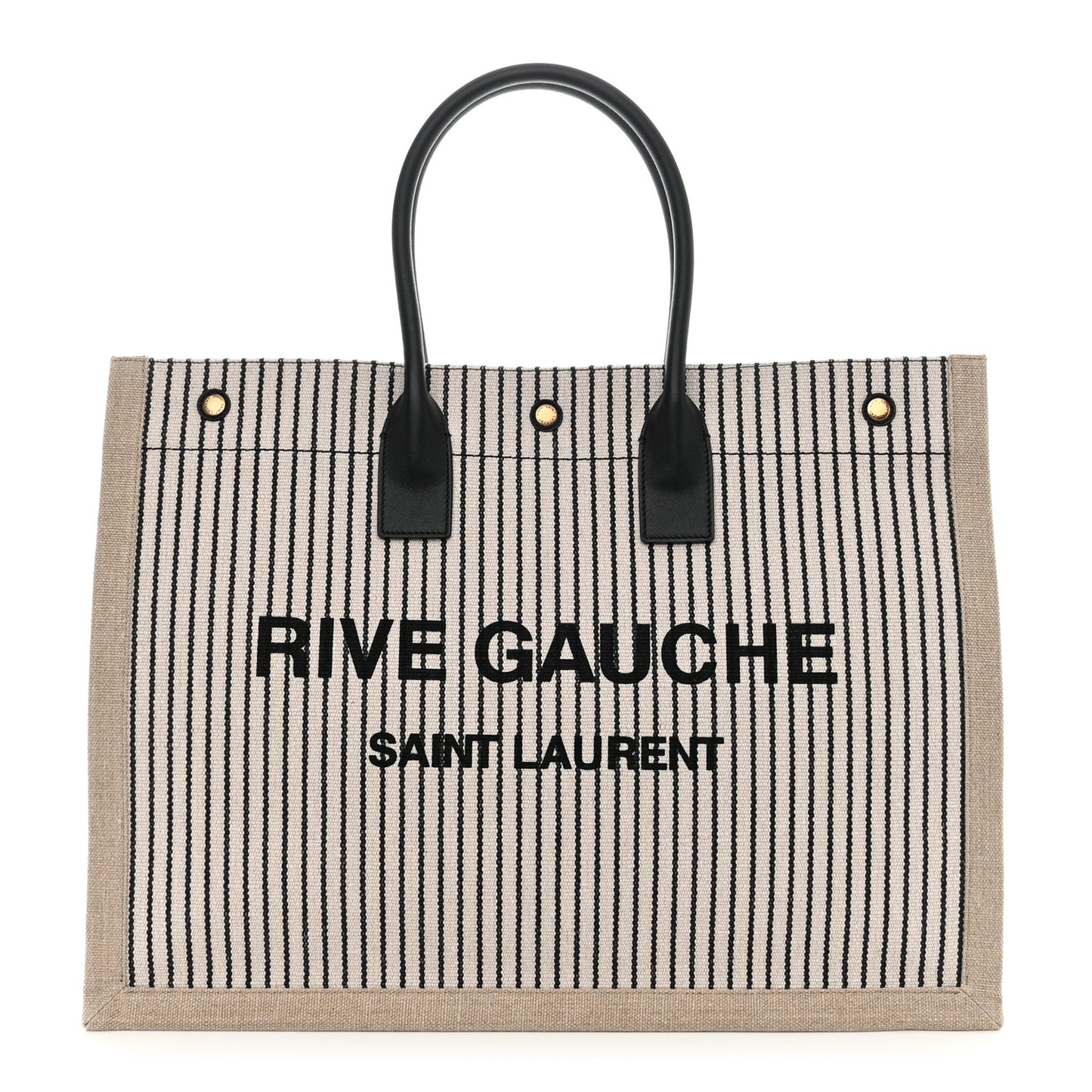 SAINT LAURENT Embroidered Cotton Linen Rive Gauche Noe Tote Natural Black
