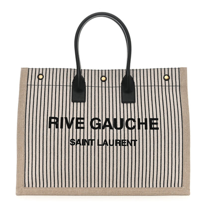 Saint Laurent SAINT LAURENT Embroidered Cotton Linen Rive Gauche Noe Tote Natural Black 1 of 10