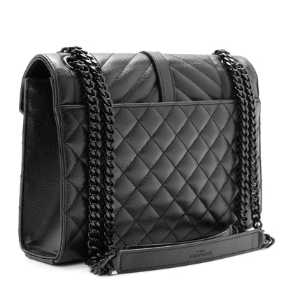 Saint Laurent Grain De Poudre Textured Mixed Matelasse Triquilt Medium Monogram Monochrome Satchel Black 3 of 10