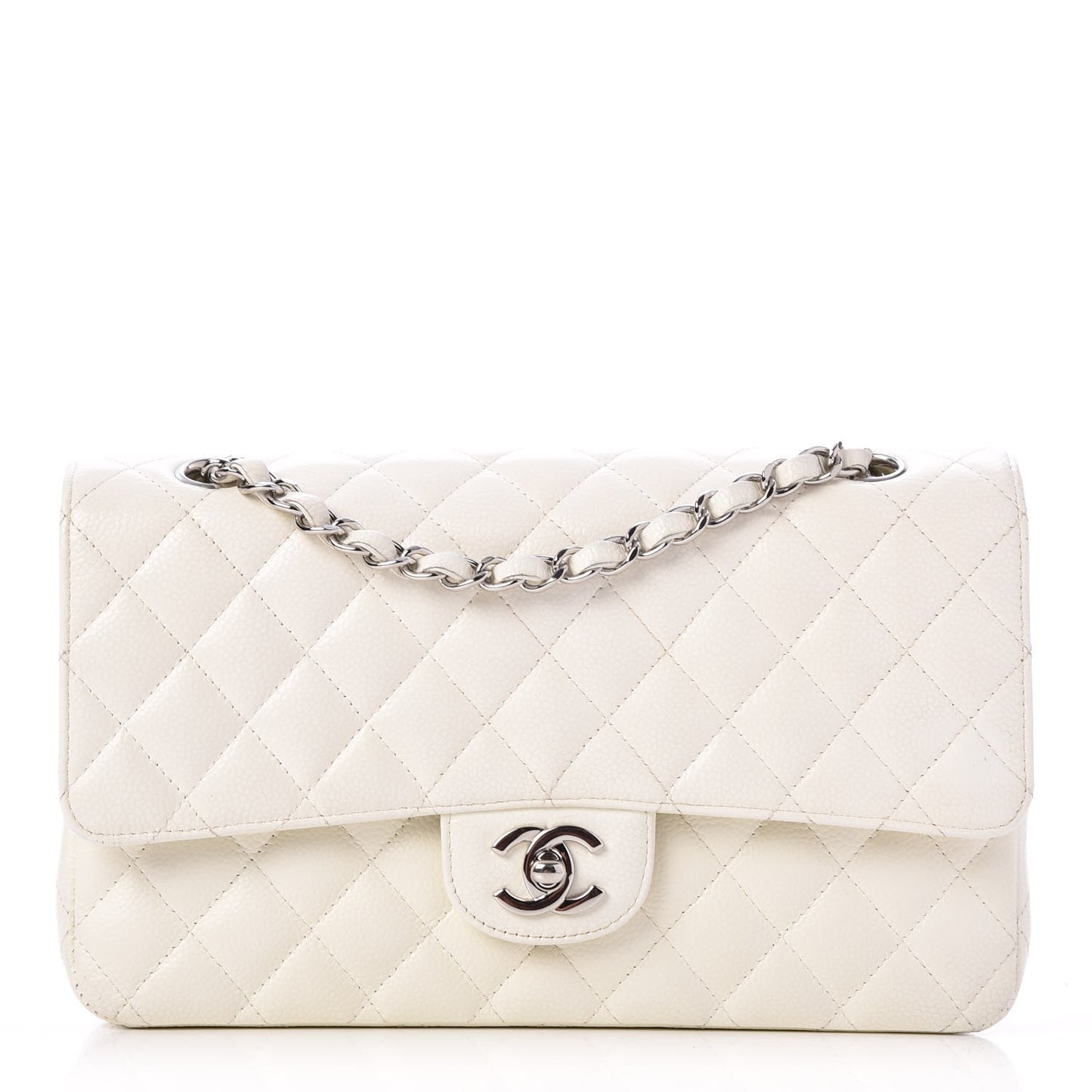Caviar Quilted Medium Double Flap White