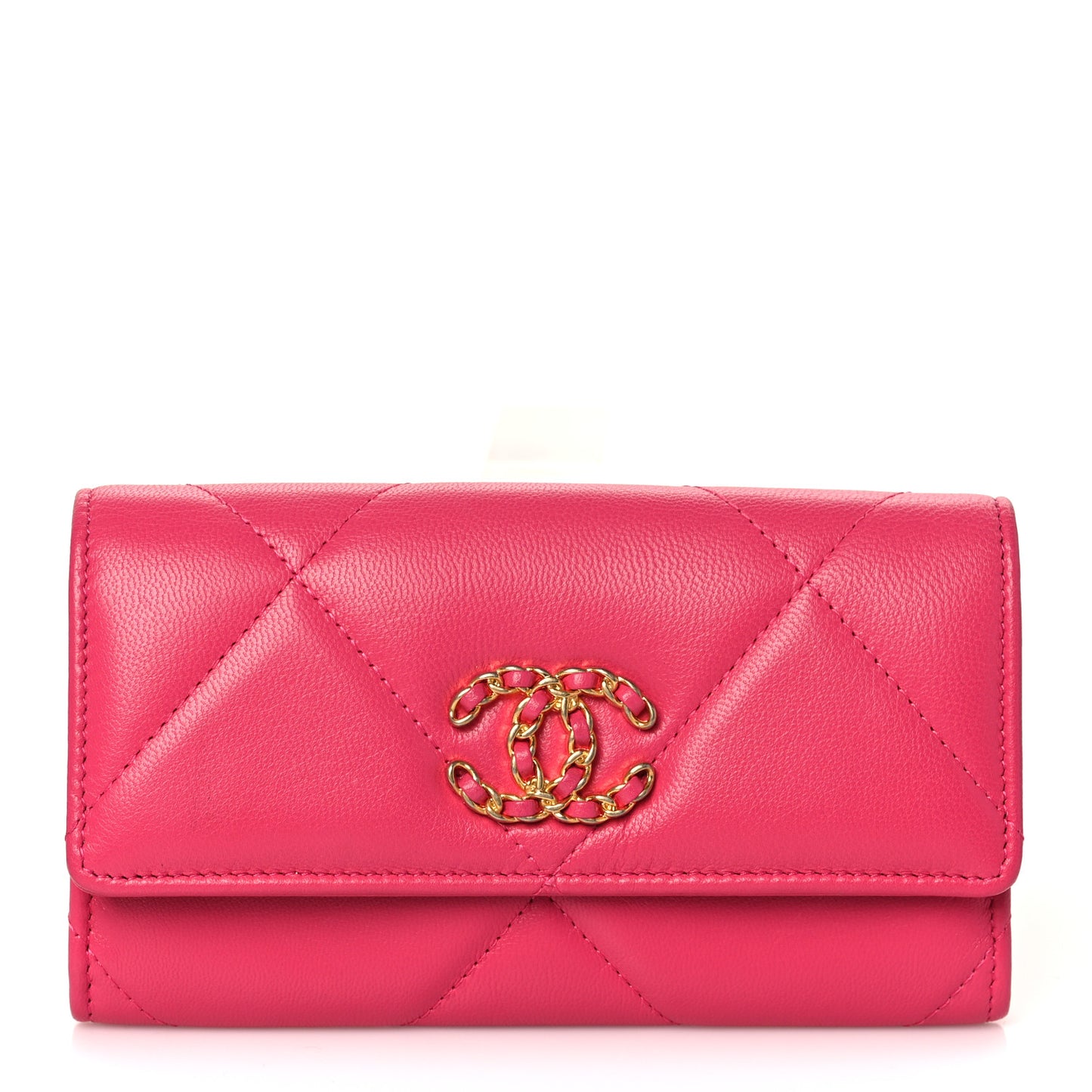 Lambskin Quilted Chanel 19 Flap Wallet Dark Pink