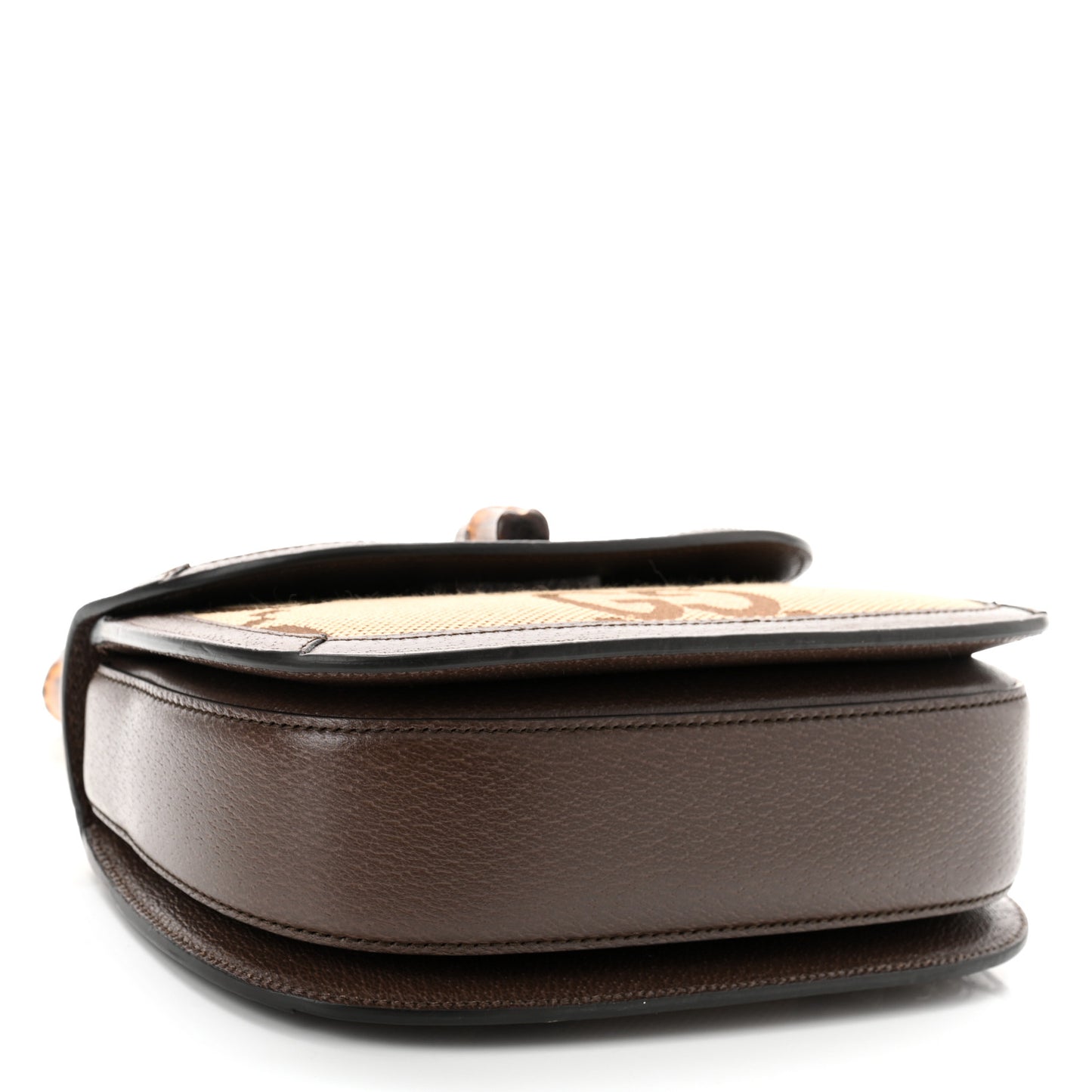 Monogram Jumbo GG Textured Dollar Calfskin Web Small Bamboo 1947 Top Handle Bag Camel Ebony New Acero