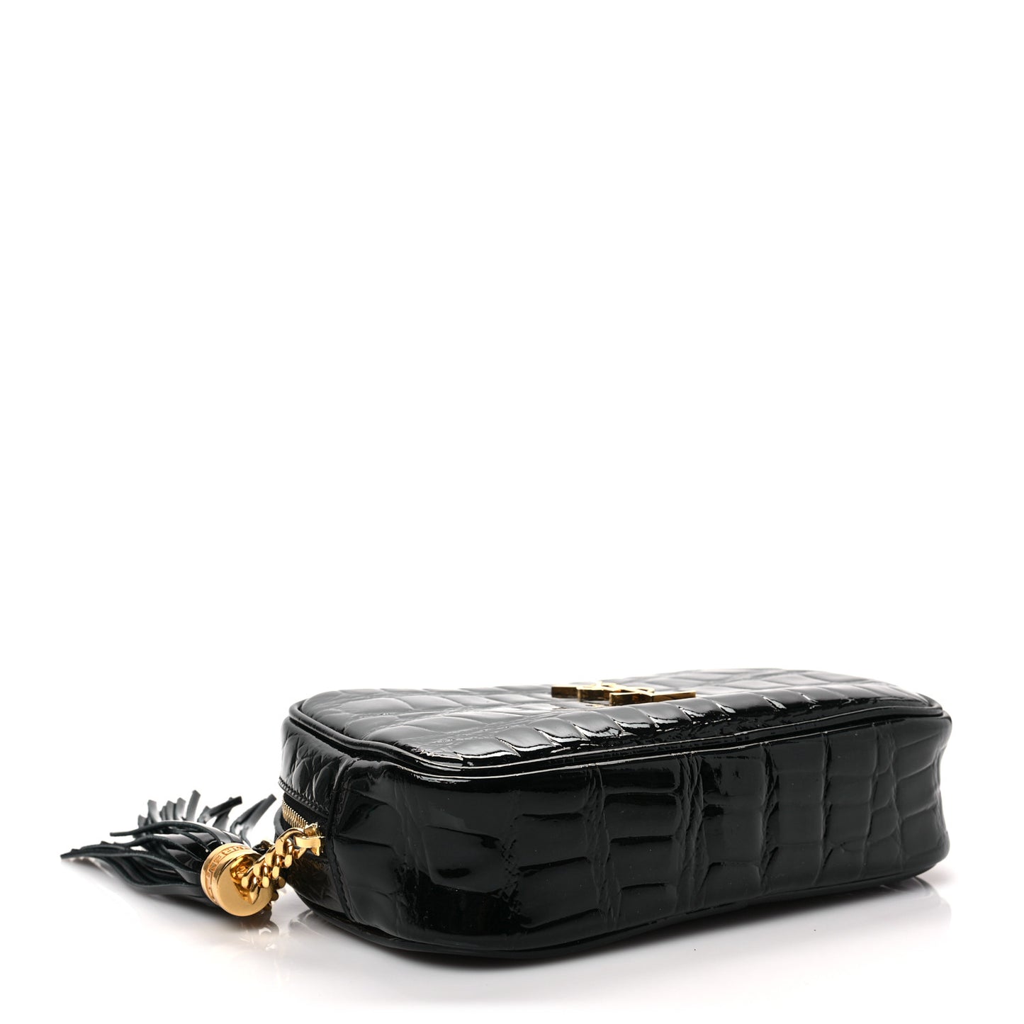 Calfskin Crocodile Embossed Monogram Mini Lou Camera Bag Black
