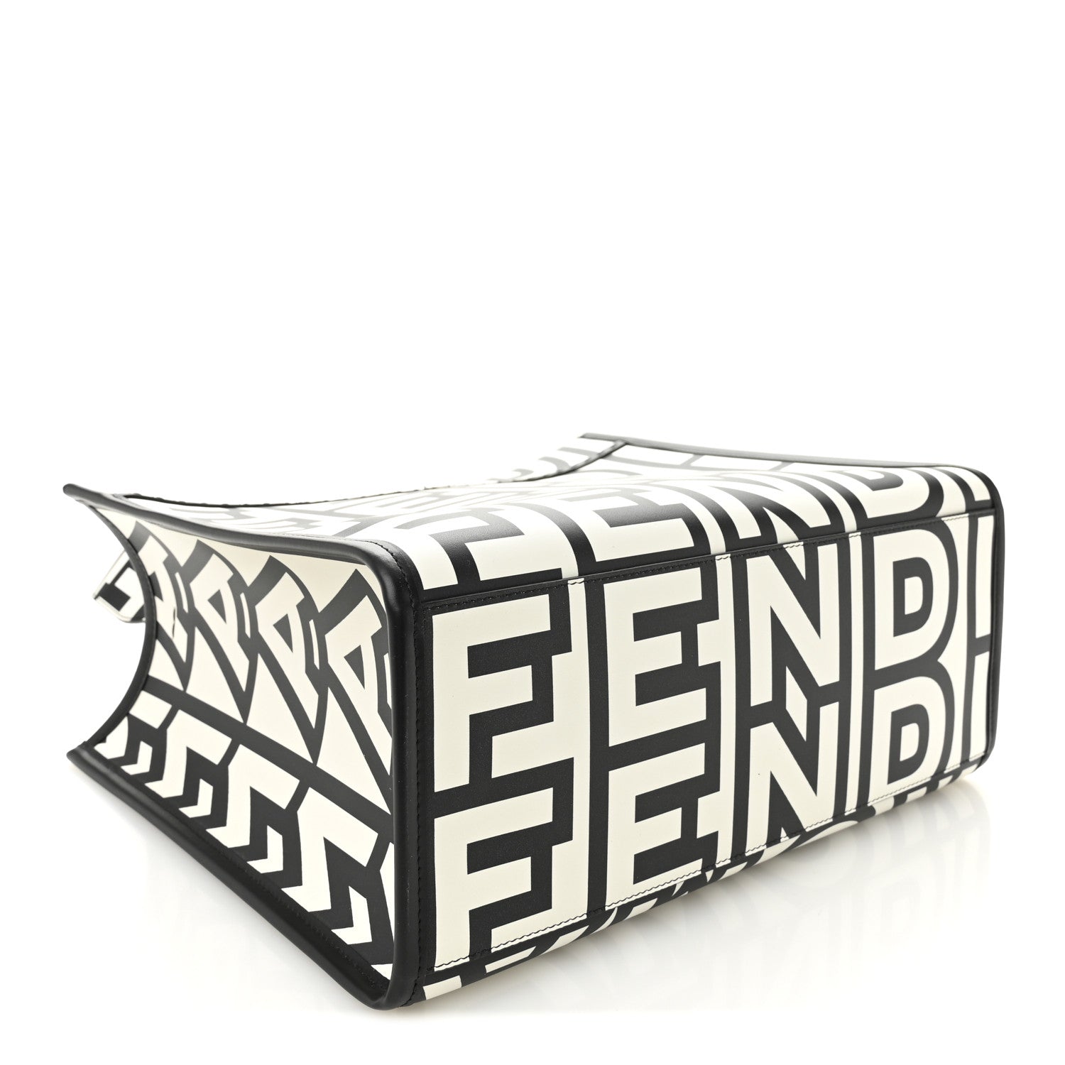 Fendi X MARC JACOBS Vitello King Logo Print Medium Fendi Sunshine Shopper Tote Black White 4 of 11