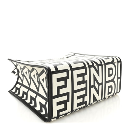 Fendi X MARC JACOBS Vitello King Logo Print Medium Fendi Sunshine Shopper Tote Black White 4 of 11