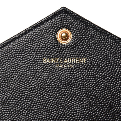 Saint Laurent Grain De Poudre Matelasse Chevron Monogram Envelope Chain Wallet Black 7 of 8