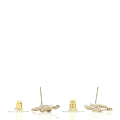 Chanel Textured Metal Crystal CC Earrings Gold 3 of 5