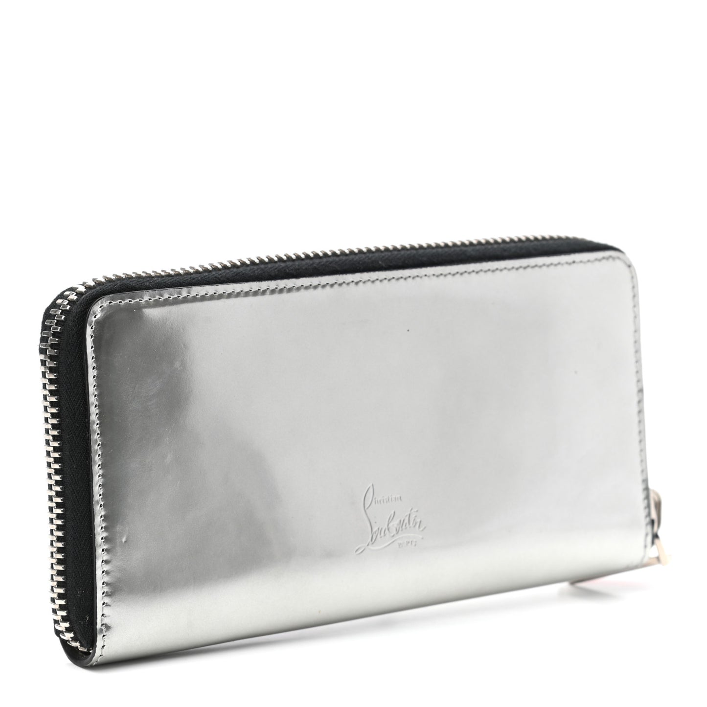 Metallic Specchio Panettone Spiked Zip Around Wallet Silver