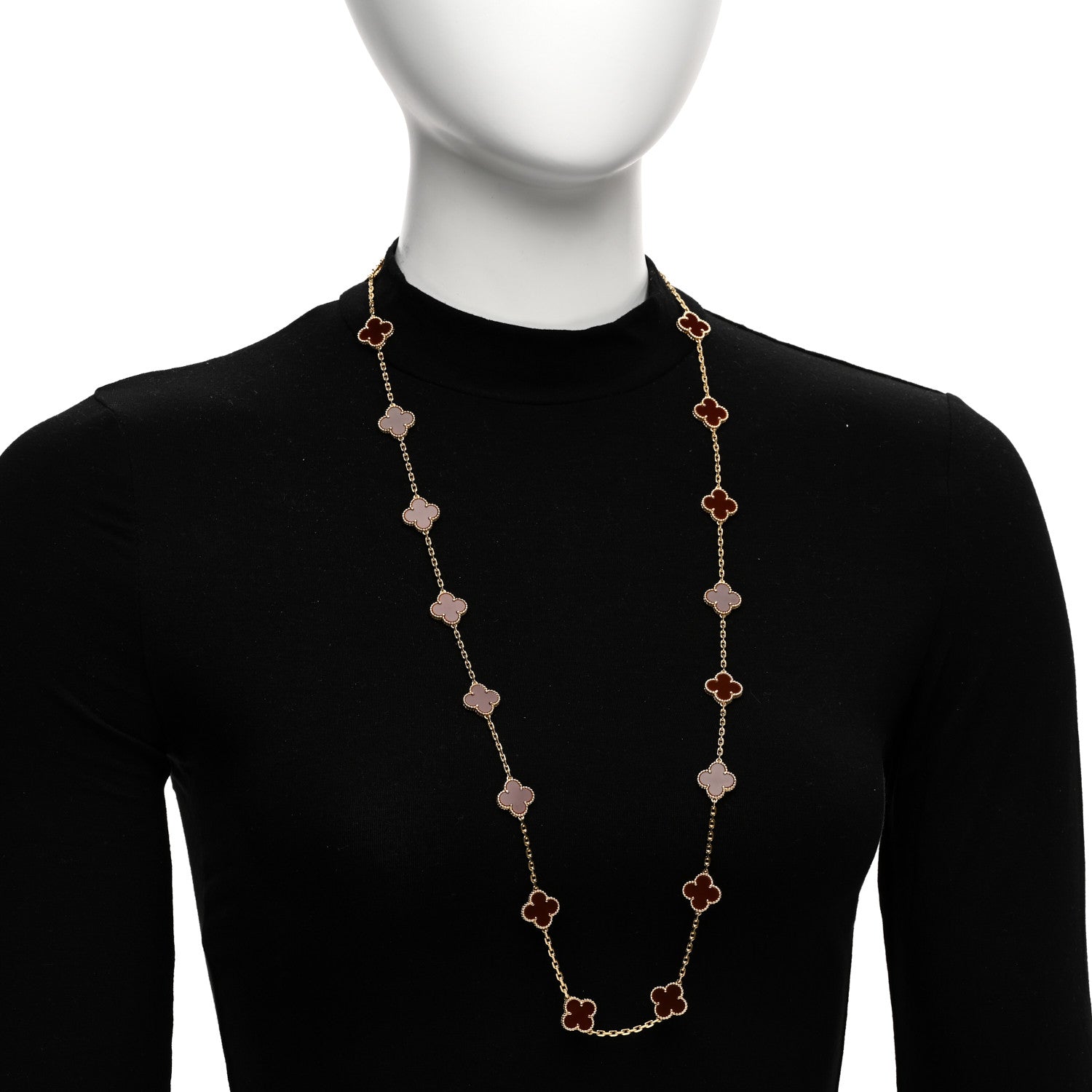 Van Cleef & Arpels 18K Yellow Gold Carnelian 20 Motifs Vintage Alhambra Necklace 2 of 5