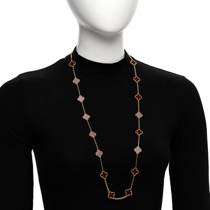 Van Cleef & Arpels 18K Yellow Gold Carnelian 20 Motifs Vintage Alhambra Necklace 2 of 5