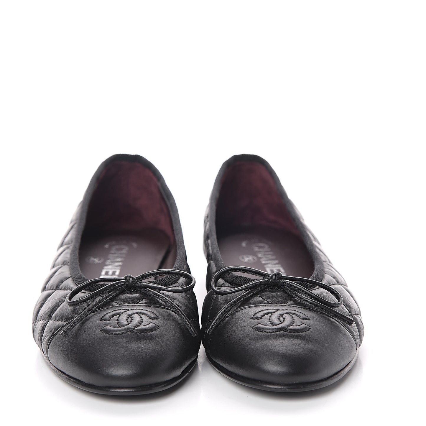 Aged Calfskin Quilted Cap Toe Ballerina Flats 37 Black