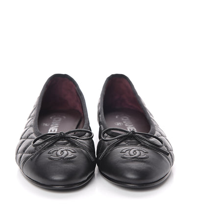Chanel Aged Calfskin Quilted Cap Toe Ballerina Flats 37 Black 2 of 7
