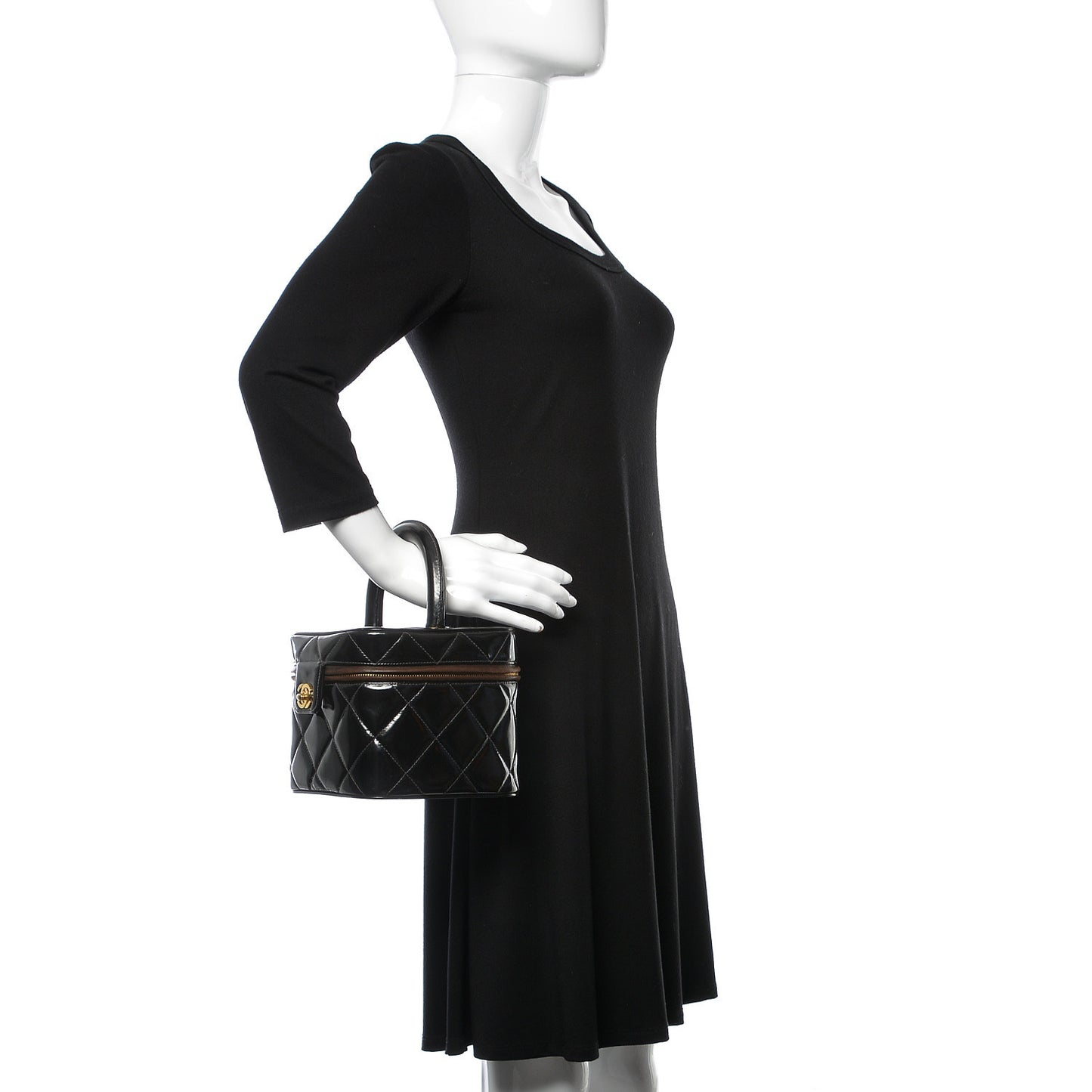 Patent Quilted Vanity Cosmetic Case Black