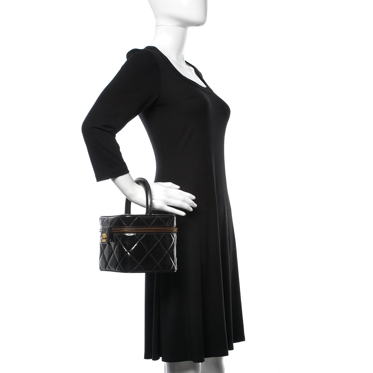 Chanel Patent Quilted Vanity Cosmetic Case Black 1 of 15