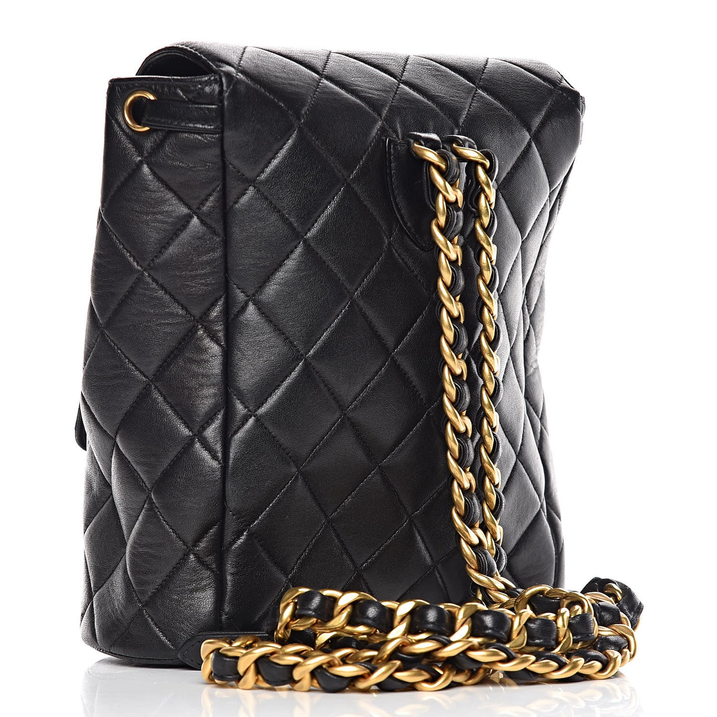 Lambskin Quilted Drawstring Backpack Black