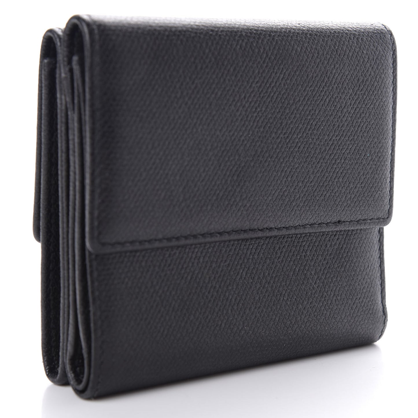 Grained Calfskin CC Button Flap Wallet Black