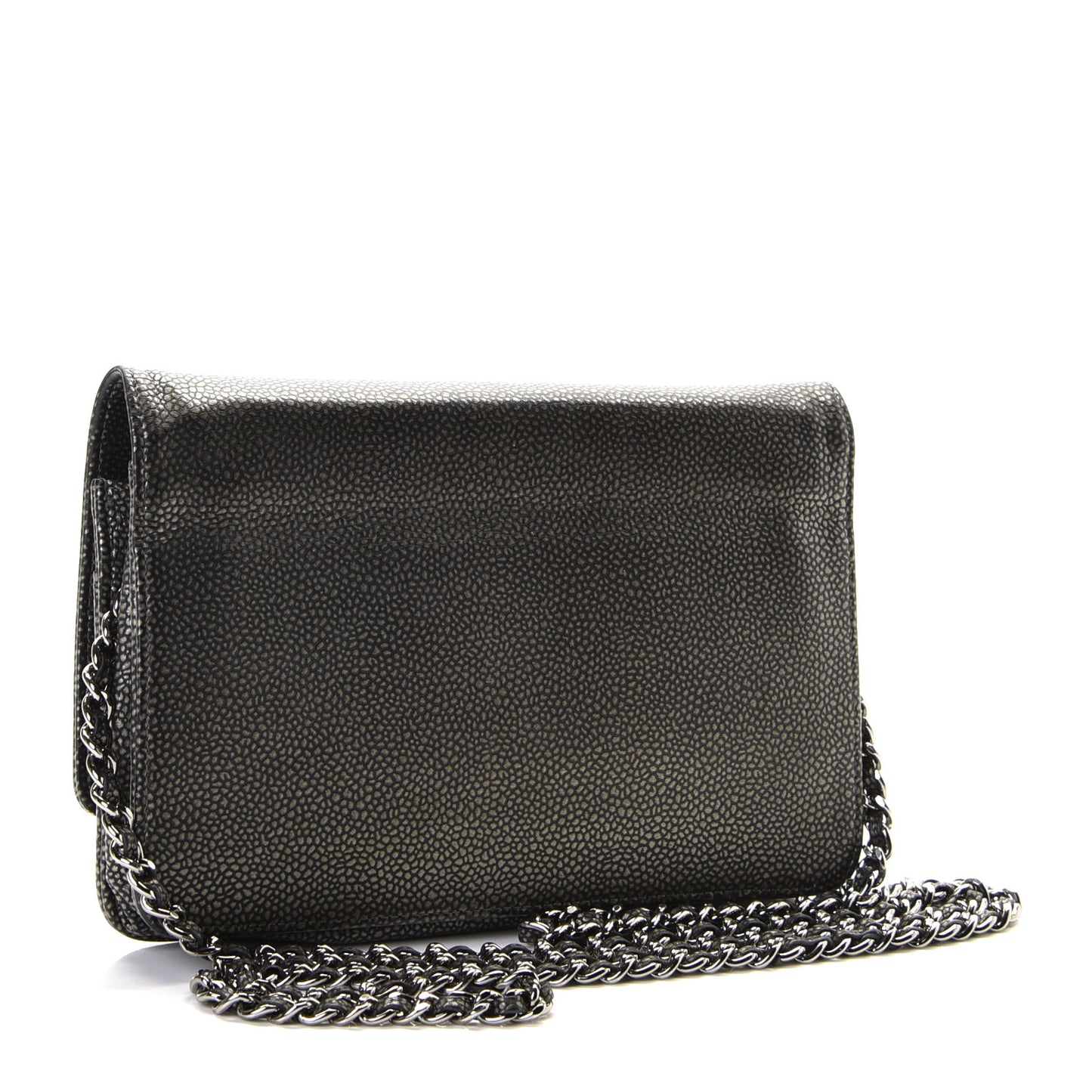 Metallic Caviar Timeless CC Wallet On Chain WOC Dark Silver