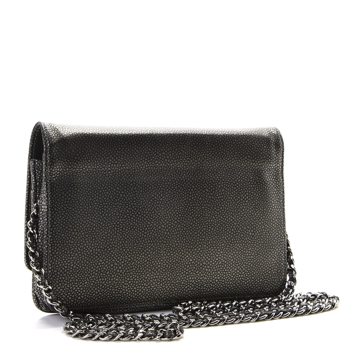 Chanel Metallic Caviar Timeless CC Wallet On Chain WOC Dark Silver 2 of 6