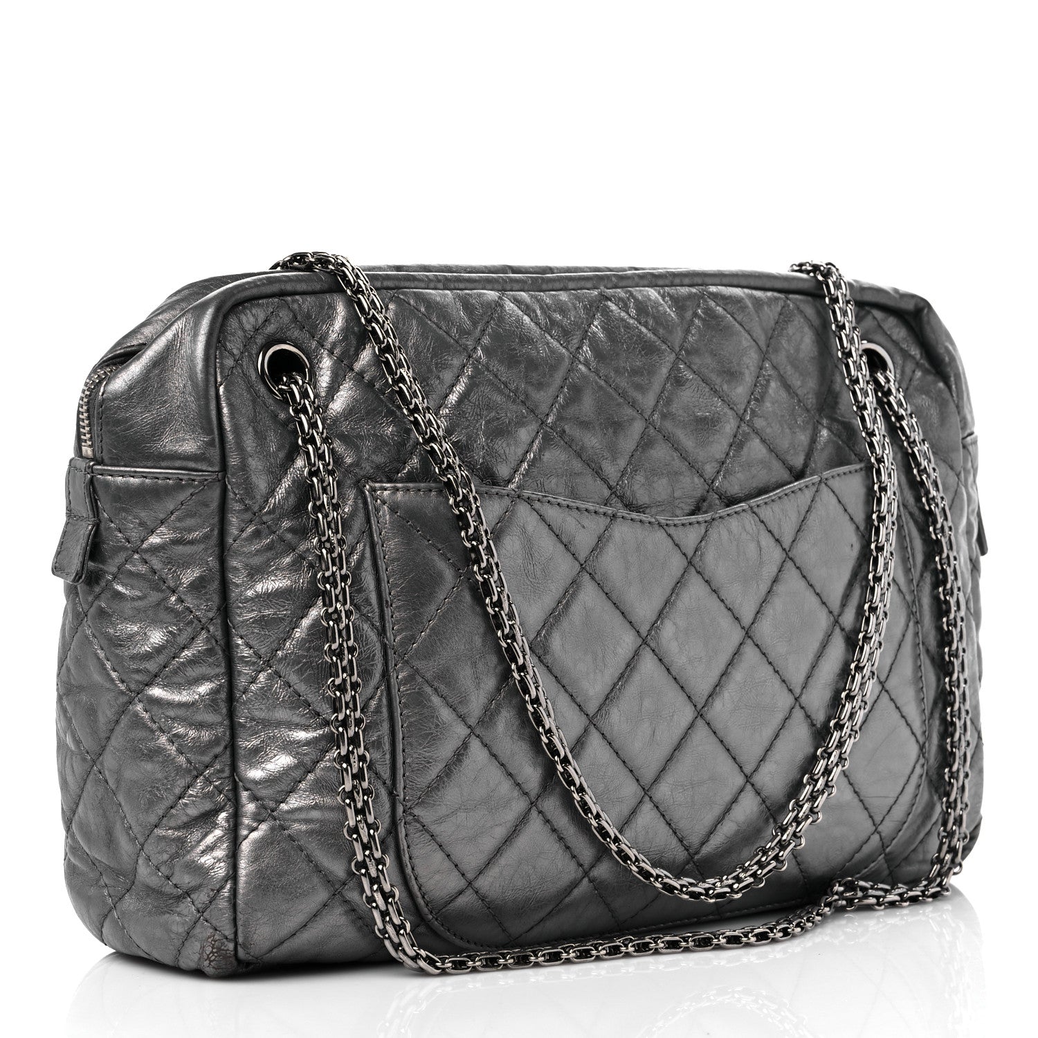 Chanel Metallic Aged Calfskin Quilted Large Reissue Camera Case Silver 2 of 11