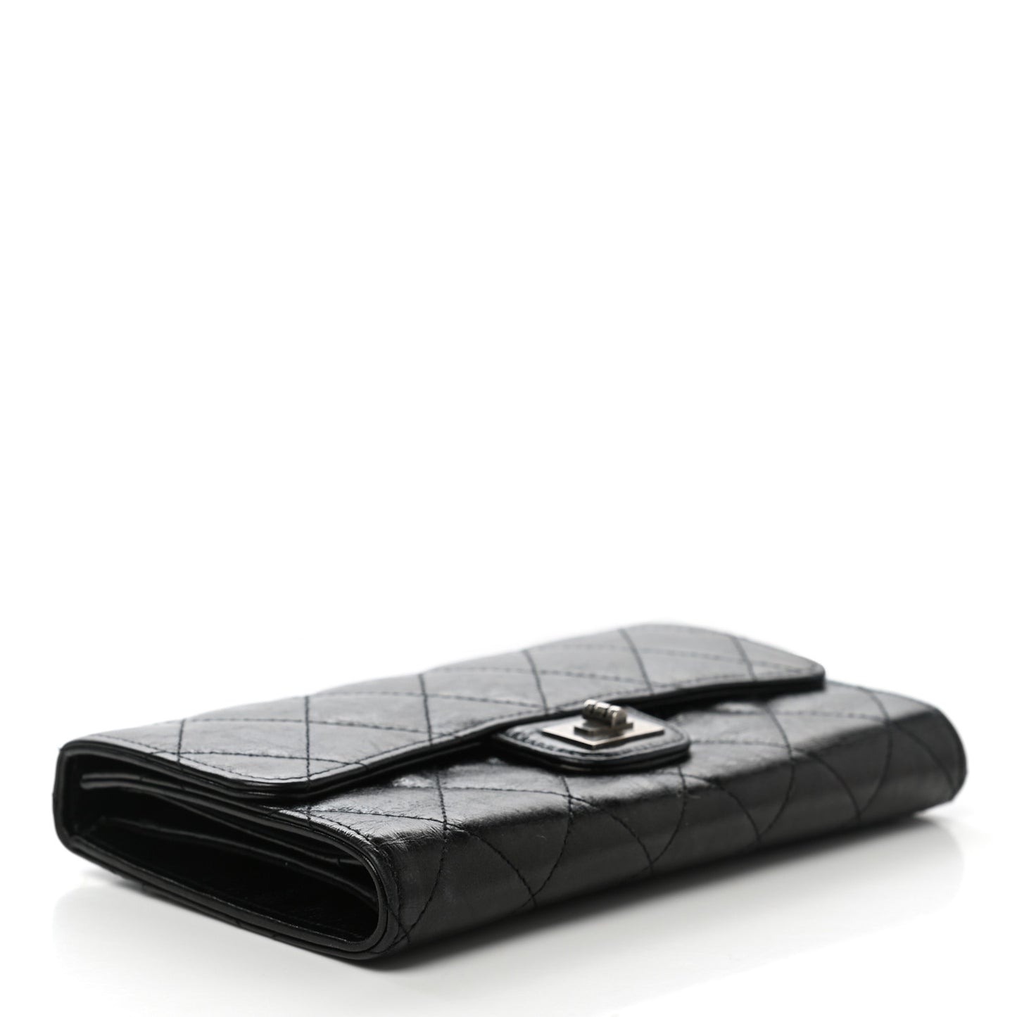 Glazed Calfskin Quilted Reissue Long Flap Wallet Black