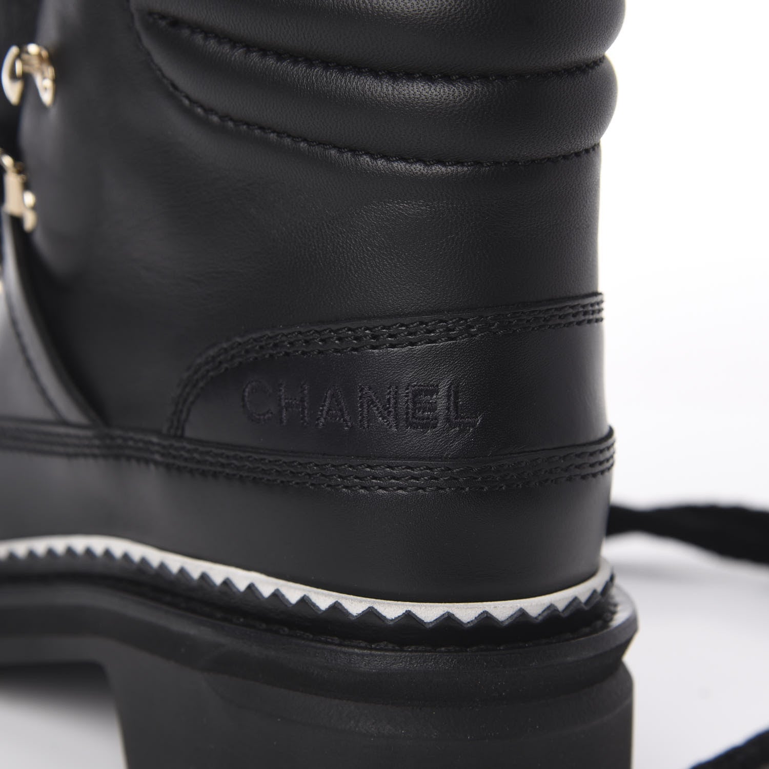 Chanel Calfskin Lambskin Lace Up Boots 35 Black 10 of 11