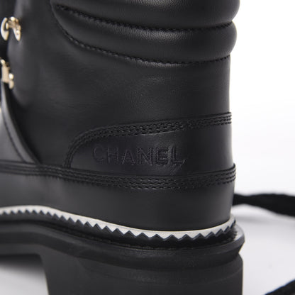 Chanel Calfskin Lambskin Lace Up Boots 35 Black 10 of 11