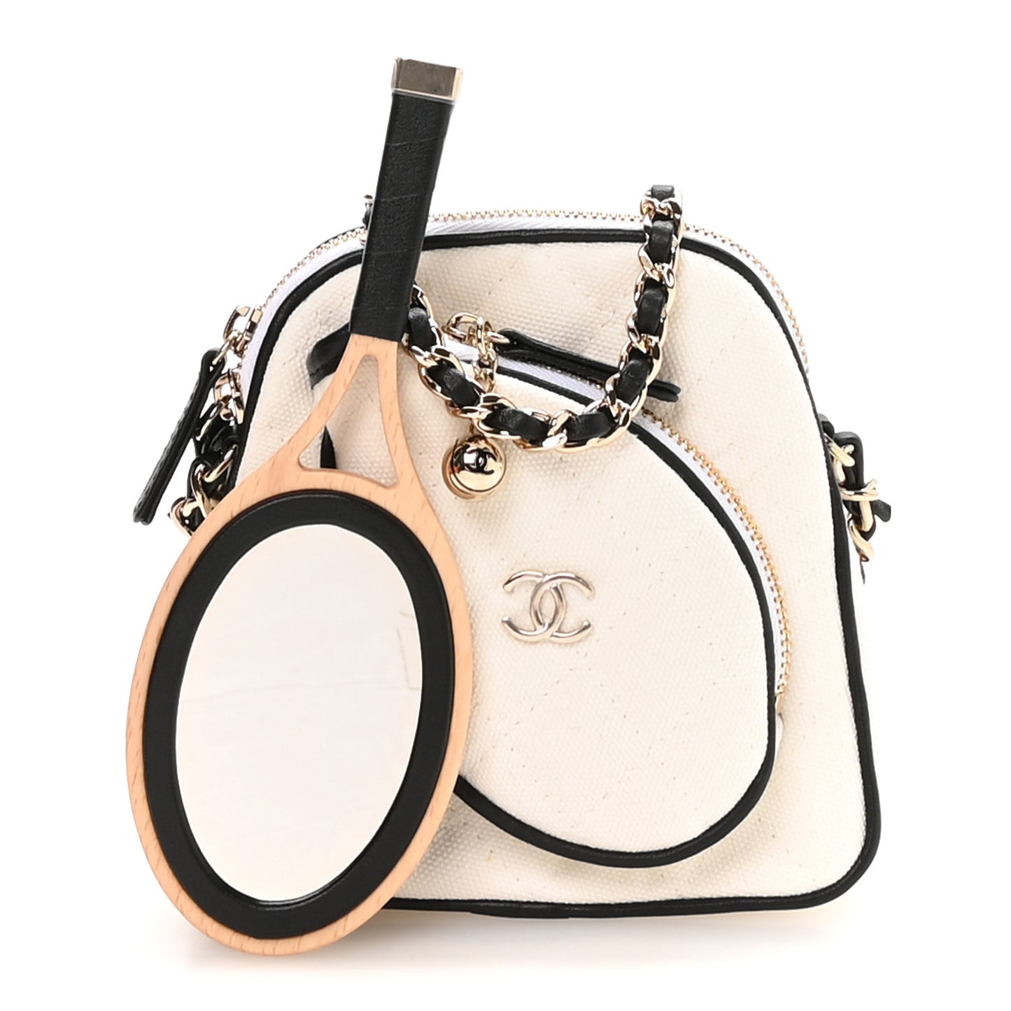 Canvas Calfskin Tennis Racket Mini Bag White Black