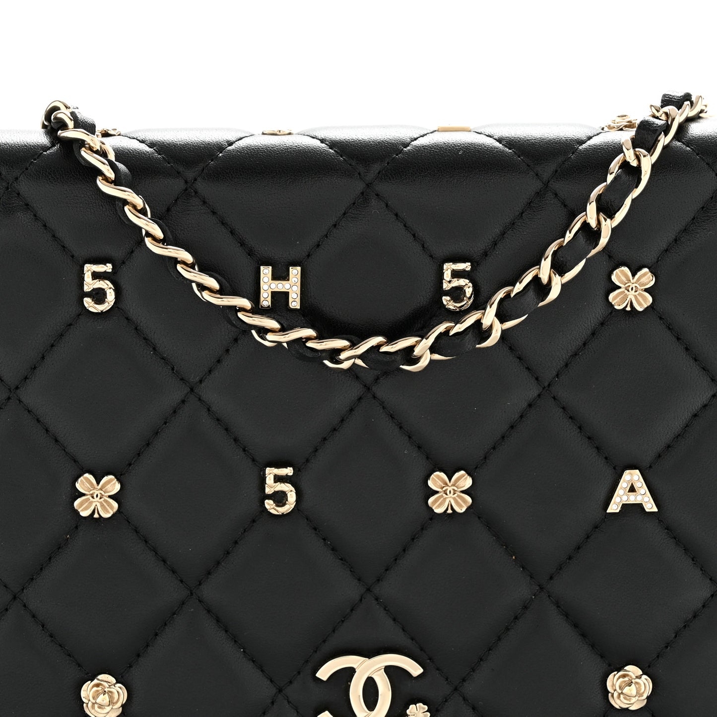 Lambskin Quilted All About Chanel Charm Wallet On Chain WOC Black