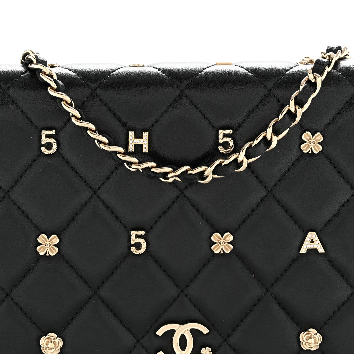 Chanel Lambskin Quilted All About Chanel Charm Wallet On Chain WOC Black 9 of 13