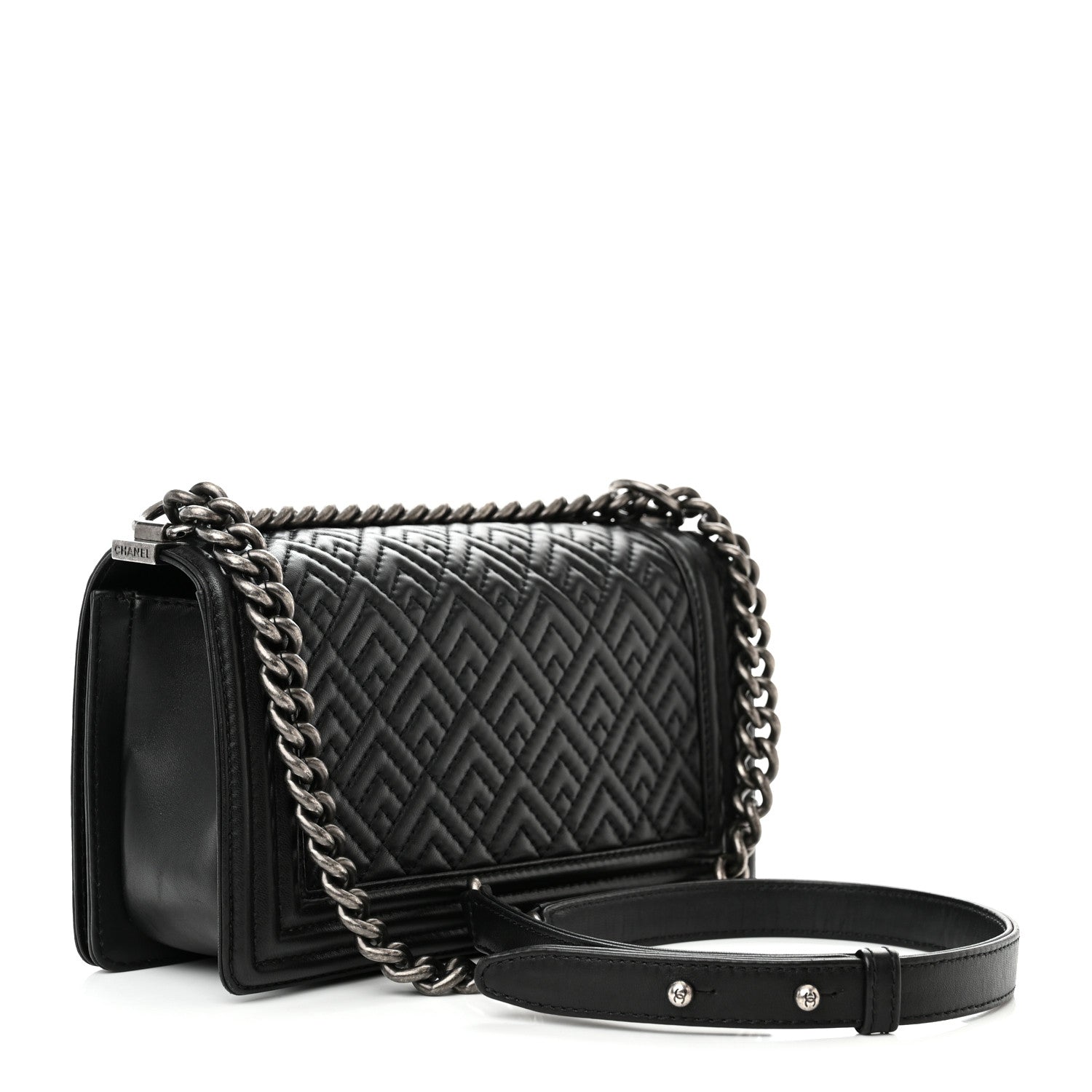 Chanel Lambskin Geometric Chevron Quilted Medium Boy Flap Black 3 of 16