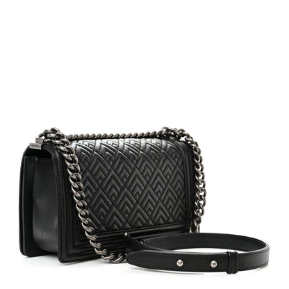 Chanel Lambskin Geometric Chevron Quilted Medium Boy Flap Black 3 of 16