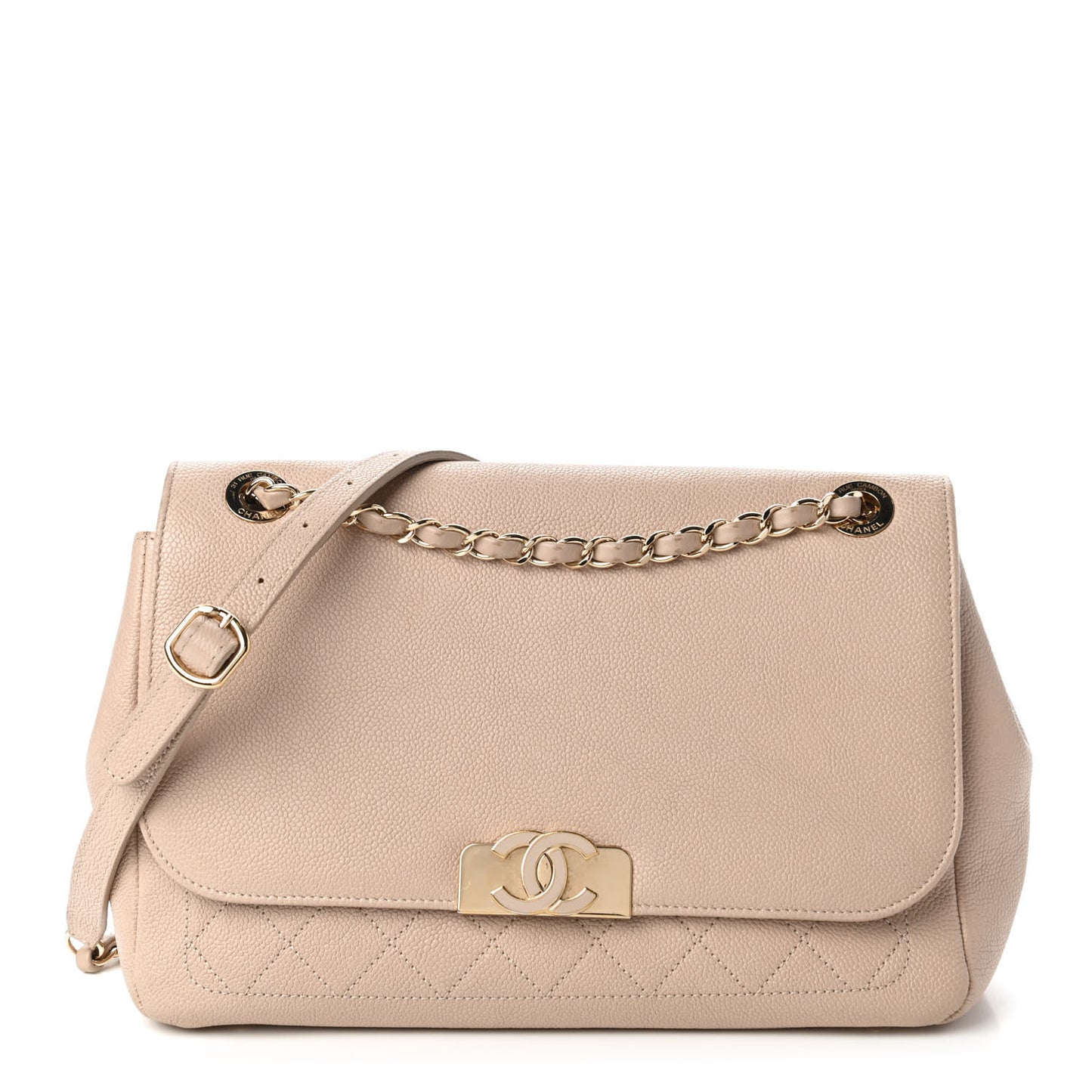Caviar Quilted Flap Light Beige
